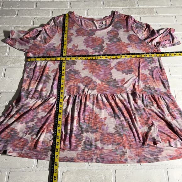 LOGO by Lori Goldstein Tunic Top Women 3X Purple Floral Printed Slub Knit Peplum - Picture 2 of 13